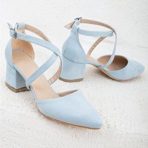NEW IN BOX Blue Suede Wedding Shoes | Low Block Heels